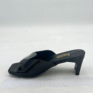 Pazzion Women Circle Slides Sandals Patent Leather Comfortable Low Heels Glossy